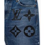 Louis Vuitton Stencil Applied to Denim Jeans Mockup